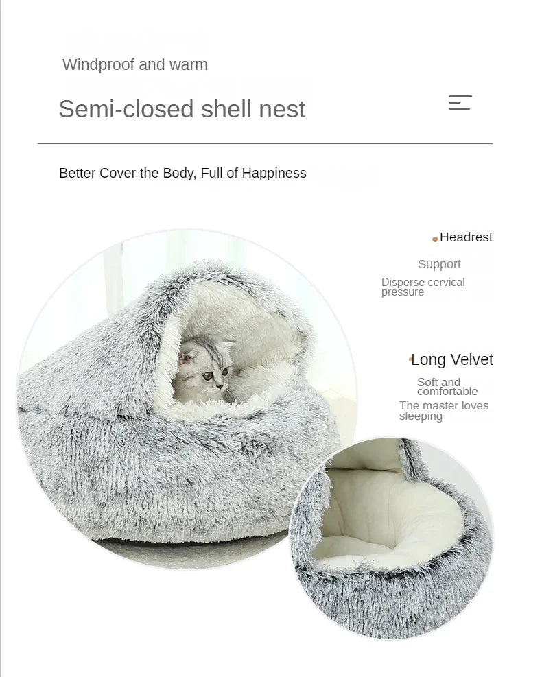 Plush Pet Cat Bed Round Cushion House